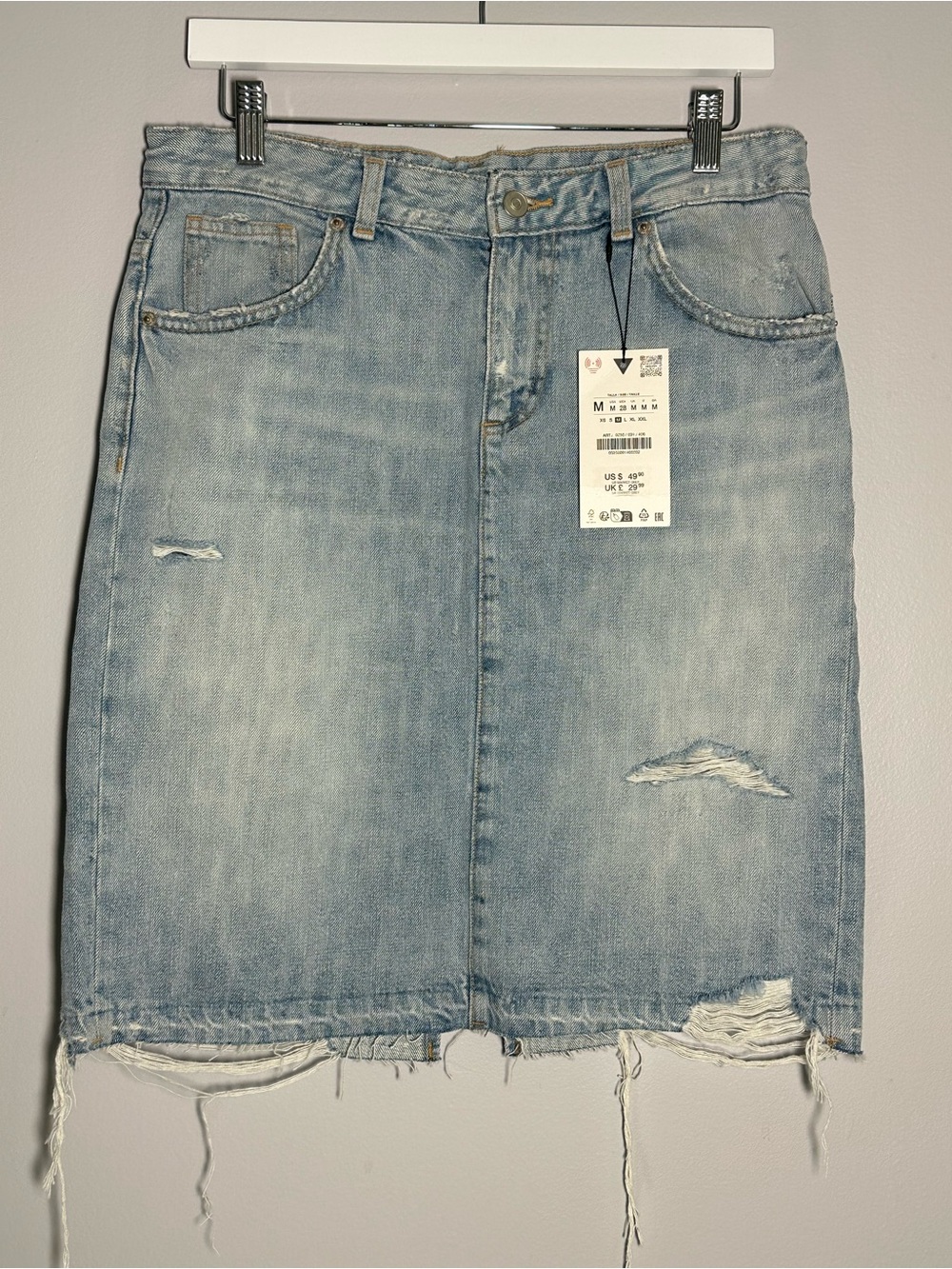 Zara Light Blue Distressed Denim Mini Skirt Medium